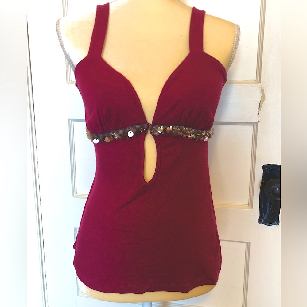Raspberry & Sequin Peek-A Boo Tank Top/ Camisole. - image 1